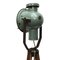 Vintage Industrie Petrol Emaille und Holz Dreibein Scheinwerfer Stehlampe 6