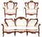 Italian Rococo Hand Carved Walnut and Leather Sofa and Armchairs Set from Atelier Cadorin, 1930s, Set of 3 1