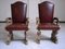 Oak and Dark Red Leather Armchairs by Jean Charles Moreaux, 1940s, Set of 2 1