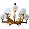 Mid-Century Glass Globes and Brass Chandelier 1