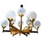 Mid-Century Glass Globes and Brass Chandelier, Image 1