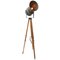 Vintage Industrial Gray Wooden Tripod Spotlight Floor Lamp, Image 1