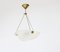 Art Deco Scandinavian Frosted Glass & Brass Bowl Chandelier, 1930s 3