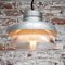 Vintage Industrial Gray Metal and Clear Striped Glass Pendant Lamp from Holophane 3