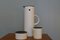 Danish White Model EM77 Thermos, Sugar Bowl, and Creamer Set by Erik Magnussen for Stelton, 1970s, Set of 6 1