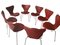 Mid-Century Indian Red Leather Dining Chairs by Arne Jacobsen for Fritz Hansen, 1960s, Set of 8 1