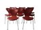 Mid-Century Indian Red Leather Dining Chairs by Arne Jacobsen for Fritz Hansen, 1960s, Set of 8 3