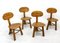 French Modern 3-Legged Chairs & Table in Solid Oak, 1970s, Set of 5 10