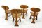 French Modern 3-Legged Chairs & Table in Solid Oak, 1970s, Set of 5 13