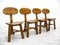 French Modern 3-Legged Chairs & Table in Solid Oak, 1970s, Set of 5 4