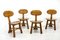 French Modern 3-Legged Chairs & Table in Solid Oak, 1970s, Set of 5 2
