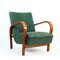 Vintage Green Fabric and Oak Armchair by Kropacek & Kozelka for Interier Praha, 1944 10