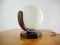 Runde Vintage Tischlampe aus Holz & Glas, 1970er 10