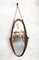 Vintage Italian Oval Teak and Leather Mirror, 1950s 1