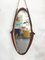 Vintage Italian Oval Teak and Leather Mirror, 1950s 9