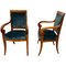 Neoclassical Armchairs in Solid Walnut & Green Velvet, France, 1830, Set of 2 1