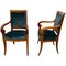 Neoclassical Armchairs in Solid Walnut & Green Velvet, France, 1830, Set of 2, Image 1