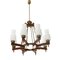 Brass, Teak, and Opaline Glass Chandelier, 1960s 2