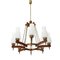 Brass, Teak, and Opaline Glass Chandelier, 1960s 3