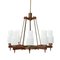 Brass, Teak, and Opaline Glass Chandelier, 1960s 1