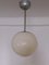 Antique Round Cream Glass and Chrome Ball Ceiling Lamp, 1920s 1