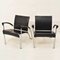 Black Leather and Chrome Armchairs, 1970s, Set of 2 1