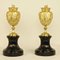 French Charles X Neoclassical Bacchanal Gilt Bronze & Black Marble Urns, Set of 2 2