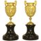 French Charles X Neoclassical Bacchanal Gilt Bronze & Black Marble Urns, Set of 2 1