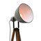 Vintage Industrial Wooden and Gray Enamel Tripod Spotlight Floor Lamp, Image 2