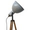 Vintage Industrial Wooden and Gray Enamel Tripod Spotlight Floor Lamp, Image 5