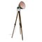 Vintage Industrial Wooden and Gray Enamel Tripod Spotlight Floor Lamp 1