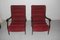 Italian Red Velvet and Walnut Lounge Chairs from Arredamenti Corallo, 1950s, Set of 2 4