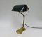 Antique Art Nouveau Enameled Brass Bankers Lamp with Dark Green Shade 1