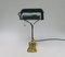 Antique Art Nouveau Enameled Brass Bankers Lamp with Dark Green Shade 4