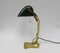 Antique Art Nouveau Enameled Brass Bankers Lamp with Dark Green Shade, Image 2