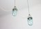 Vintage Industrial Blue Glass and Grey Metal Pendant Lamps, 1950s, Set of 2 12
