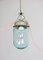 Vintage Industrial Blue Glass and Grey Metal Pendant Lamps, 1950s, Set of 2, Image 10