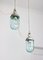 Vintage Industrial Blue Glass and Grey Metal Pendant Lamps, 1950s, Set of 2, Image 3