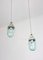 Vintage Industrial Blue Glass and Grey Metal Pendant Lamps, 1950s, Set of 2 7