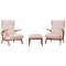 Upholstered Lounge Chair & Stool Set, Italy, 1950s, Set of 3 1