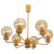 Large Gold-Plated Blown Glass Chandelier in the Style of Brotto, Italy, 1970s, Image 1