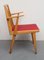 Beech and Red Leatherette Armchair, 1950s 8