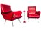 Mid-Century Italian Red Vinyl Lounge Chairs in the Style of Nino Zoncada, 1950s, Set of 2 1