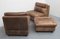 Brown Leather Patchwork Lounge Chairs and Stool, 1970s, Set of 3 8