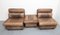 Brown Leather Patchwork Lounge Chairs and Stool, 1970s, Set of 3 13