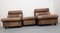 Brown Leather Patchwork Lounge Chairs and Stool, 1970s, Set of 3 12