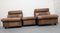 Set aus braunen Patchwork Sesseln und Hockern aus Leder, 1970er 12
