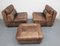 Set de Fauteuils et Tabourets Patchwork en Cuir Marron, 1970s 7