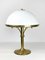 Mid-Century Art Deco Brass Opaline Mushroom Table Lamp 1