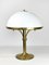 Mid-Century Art Deco Brass Opaline Mushroom Table Lamp, Image 1